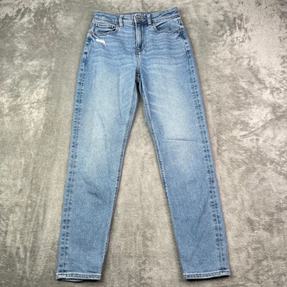 American Eagle Outfitters Denim - American Eagle Mom Jeans Womens 00 Light Wash Stretch Distressed High Rise